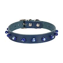 Cattie Boncuklu Deri Kedi Boyun Tasması Xl 1.5x28-32CM Royal Mavi