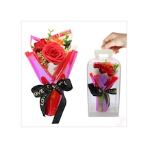 Pvc Kutulu,kırmızı Güllü Yapay Çiçek Buketi 25cmx13cm Renkli