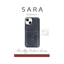 Apple iPhone  Uyumlu- 14 Kılıf Sara Kartvizitli Deri Kılıf - Siyah