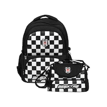 Beşiktaş Erkek Çocuk İlkokul Çantası Ve Beslenme Çantası Seti Dama Baskılı Siyah - Beyaz - Setbjk26349b