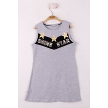 Toontoy Kız Çocuk Yıldız Varaklı Elbise Gri Melanj