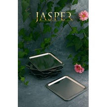 Jasper Lüx Kare Paslanmaz Çelik Kahve, Çay, Pasta Dekoratif Sunum Servis Tepsisi