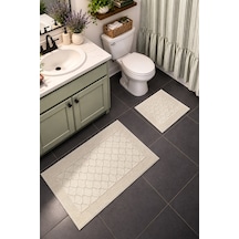 Sakura Sk017a Doğal Pamuk 2'li Banyo Paspas Seti 60x100 60x50cm Kaymaz Taban Makinada Yıkanabilir Kemik