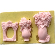 Çerçeve Ve Vazoda Çiçekler Şeklinde Silikon Kalip 6,5x3,5x1 Cm