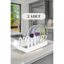 Rotanev 2 Adet 6 Bölmeli Tencere Kapağı Organizeri - Dolap İçi Düzenleyici Kapak Düzenleyicisi Beyaz