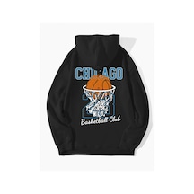 Tarzsokak Unisex Chicago76 Baskılı Oversize Kapüşonlu Sweatshirt Siyah