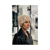 Emybox El Örgüsü Siyah Kadın Bere Tığ İşi Çiçek Motifli Bohem Kışlık Şapka - Vintage Stil Yumuşak Örgü Bere Modeli Bej