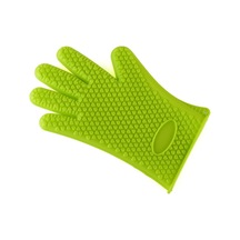 Yuntech01 Yeşil Kalp Desenli Beş Parmaklı Silikon Eldiven - Fırın/mikrodalga Kullanıma Uygun - Kayma Engellli Isıya Dayanıklı Ev Gereci