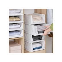Raylı Elbise Dolap İçi Organizer, 3'lü Set İle Üst Üste Dizilebilir Tasarım Açık Bej