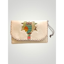 Vegan Deri Portföy/clutch Tasarım Çanta - Koyu Krem Renk - Boyutl Krem