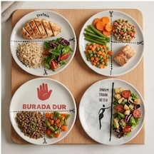 4&apos Lü Seramik Tabak Seti, Porsiyon Kontrol Tasarımlı, Protein Ve Sebze Bölmeli, Diyet Dostu Açık