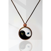 Yin Yang Kedi Ahşap Kolye N11.43326 Beyaz