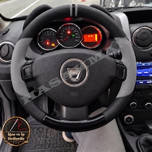 Dacia Stepway Dikme Direksiyon Kılıfı Delikli Deri Parlak Siyah Gri Detay Çift Yüzük Ve Dikiş 2012-2016