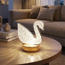 Buffer Kuğu Model Kristal Led Masa Lambası Dokunmatik, 3 Renk Işık Modlu, Şarjlı Mini Dekoratif Gece Lambası Bronz