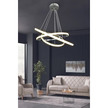 3'lü Çember Led Avize - 3 Renk Kumandalı - Krom Krom