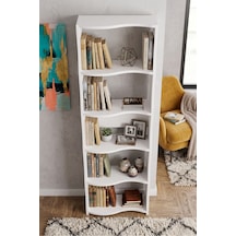 Kitaplık 5 Raflı Esinti Modern Çok Amaçlı Dekoratif Raf Ünitesi Geniş Kütüphane Ofis Kitaplığı 7081 Beyaz Çok Renkli