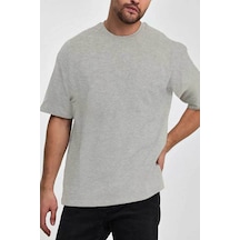 Medinenur Unisex Pamuklu Bisiklet Yaka Tişört Gri Melanj