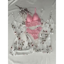 Mh Moony Homewears Clasyy Dress Saten Gecelik Pijama Çeyiz Seti Krem Ve Karışık