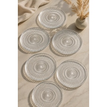 6'lı Cam Pasta Ve Tatlı Servis Tabağı Seti 16 Cm Desenli Şeffaf Sunum Tabağı