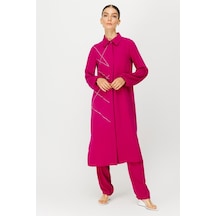 Taş Yapıştırma Detaylı Tunik Pantolon Takım Fuşya-fuşya Fuşya