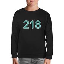 Squid Game-Number 218 Siyah Çocuk Sweatshirt