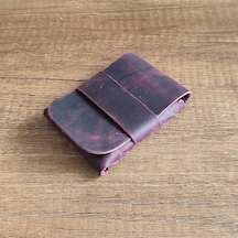 Sumerian Leather Craft Minimalist Deri Kartlık Fuşya Anahtarlık Hediye Fuşya