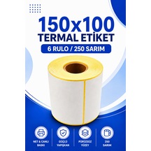150x100mm Termal Etiket 6 Rulo 250 Sarım Ribonsuz Kargo, Lojistik, Depo Yapışkanlı 1