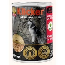 Klıcker 12 Adet Jöleli Parça Etli Yetişkin Köpek Konserve Yaş Maması Somonlu 400 Gr