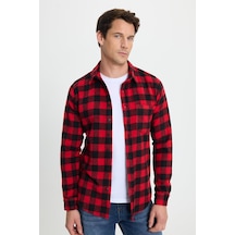 Tudors Erkek Slim Fit Dar Kesim Uzun Kollu Cepli Kareli Dama Desenli Kışlık Oduncu Gömlek-41694 Çok Renkli