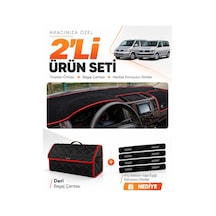 Volkswagen Transporter T5 Tek Kapaklı 2003-2016 Uyumlu Torpido Örtüsü Deri Çanta - Siyah Kırmızı