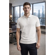 Erkek Slim Fit Fermuarlı Polo Yaka Triko Tişört Bordo