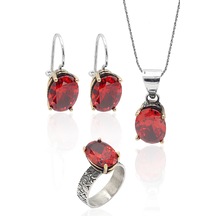 Midyat Nurtaş Gümüş Yakut Taşlı El İşçiliği Otantik Gümüş Üçlü Set 201023377 Midyat Nurtaş Gümüş Yakut Taşlı El İşçiliği Otantik Gümüş Üçlü Set 201023377