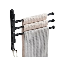 Mufunye 3 Kollu Dönebilir Çok Amaçlı Alüminyum Havlu Askısı - Delikli/deliksiz Montaj, 30cm Uzunluk, Siyah Renk Siyah