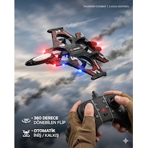 Uzaktan Kumandalı Uçak Dron Thunder Combat Kırmızı 2.4ghz 360 Derece Dönebilen Led Işıklı Otom