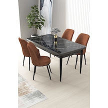 Canisa Concept Nil Serisi 70x110 Sabit Mutfak Masası Takımı Siyah Mermer Desen Masa 4 Kiremit Sandalye Kiremit