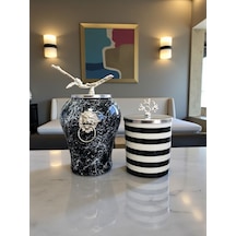 Dekoratif - Siyah Mermer Şah Siyah Zebra Silindir Gümüş