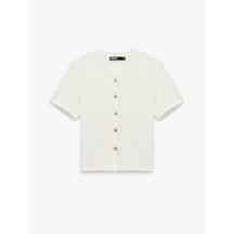 Koton Regular Fit Kısa Kollu Bisiklet Yaka Düğmeli Hırka Beyaz 6wak30106ek Beyaz