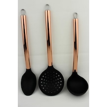 3 lü Silikon Servis Takımı Rose Gold Çelik Sap