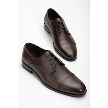 Hakiki Doğal Deri Zımbalı Parçalı Kahverengi Erkek Klasik Ayakkabı-2859-kahve