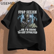 Flood Of Style Komik İskelet Tshirt Pamuklu T-shirt Rahat Kısa Kollu Adam Giysileri Baskılı Kafatası Grafik Siyah
