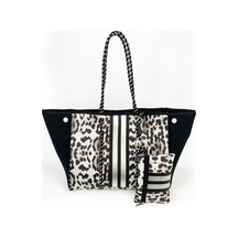 Plaj Çantası, Küçük Kese Çantasıyla Büyük Kapasiteli Leopar Tasarım Siyah