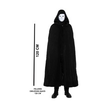 Kapüşonlu Siyah Pelerin Ve Boyanabilir Beyaz Maske Seti 120 Cm Çok Renkli