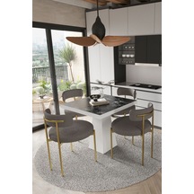 Avvio Arona Beyaz Lake Mdf Ayak 90x90 Yemek Masası Mutfak Masası 4 Kişilik Masa Takımı Teddy Sandalye Siyah Mermer Avvio0046