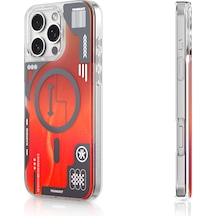 İphone 16 Pro Uyumlu Kılıf Magsafe Özellikli Parlak Kumlu Sıvılı Tasarımlı Galaxy Fantasy Serisi Turuncu Turuncu