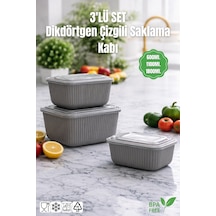 3'lü Set Dikdörtgen Çizgili Mikrodalga Ve Difrize Uygun Saklama Kabı -600/1100/1800ml. Antrasit
