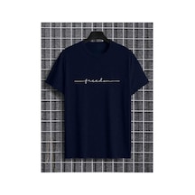 Medinenur Froodom Yazı Detaylı Basic T-shirt Lacivert