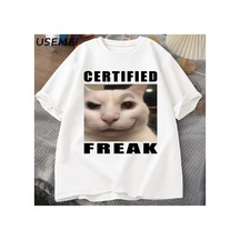 Tarzsokak Certified Freak Cat Meme T Shirt Cotton Short Sleeve Match My Freak Hard T-shirts Casual O Ne 2897 Beyaz