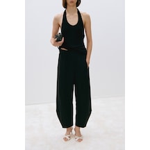 Suud Collection Siyah Estel Halter Dökümlü Triko Bluz