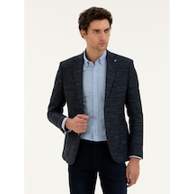 Cacharel Lacivert Slim Fit Yün Keten Karışımlı Ceket