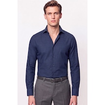 Slim Fit İtalyan Yaka Lacivert Gömlek G 1610